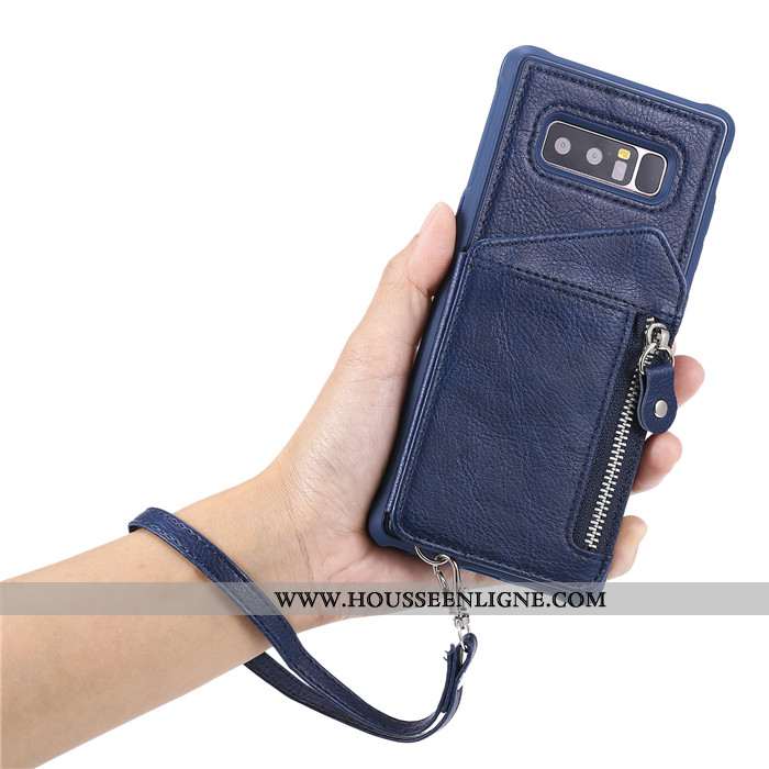 Coque Samsung Galaxy Note 8 Protection Portefeuille Étoile Bleu Marin Téléphone Portable Clamshell C