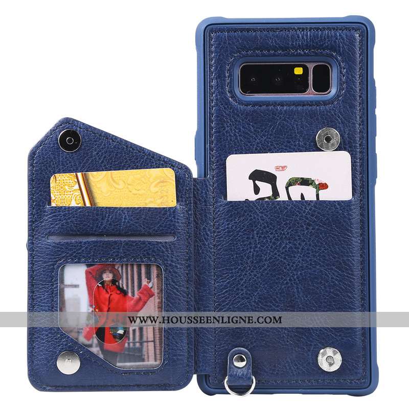 Coque Samsung Galaxy Note 8 Protection Portefeuille Étoile Bleu Marin Téléphone Portable Clamshell C