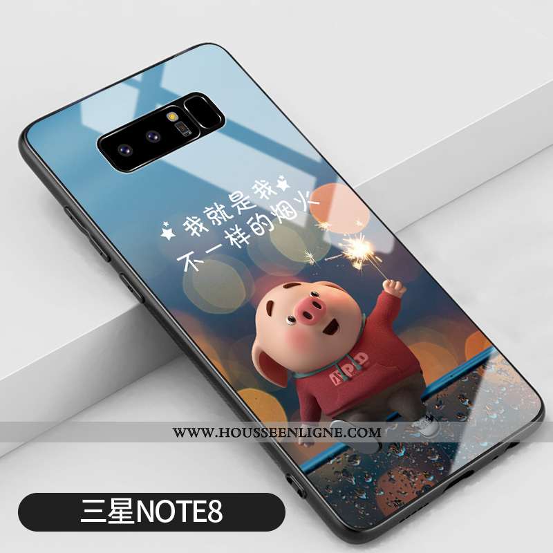 Coque Samsung Galaxy Note 8 Verre Personnalité Bleu Incassable Amoureux Étui