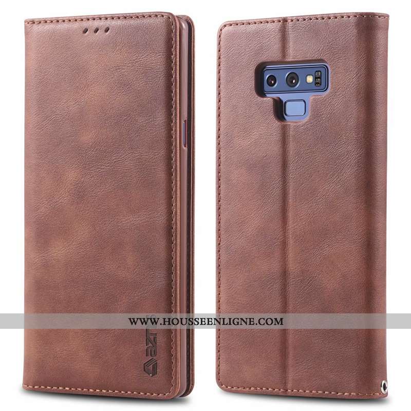 Coque Samsung Galaxy Note 9 Cuir Silicone Étoile Étui Incassable Clamshell Marron