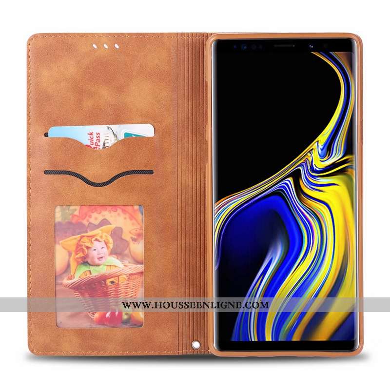 Coque Samsung Galaxy Note 9 Cuir Silicone Étoile Étui Incassable Clamshell Marron