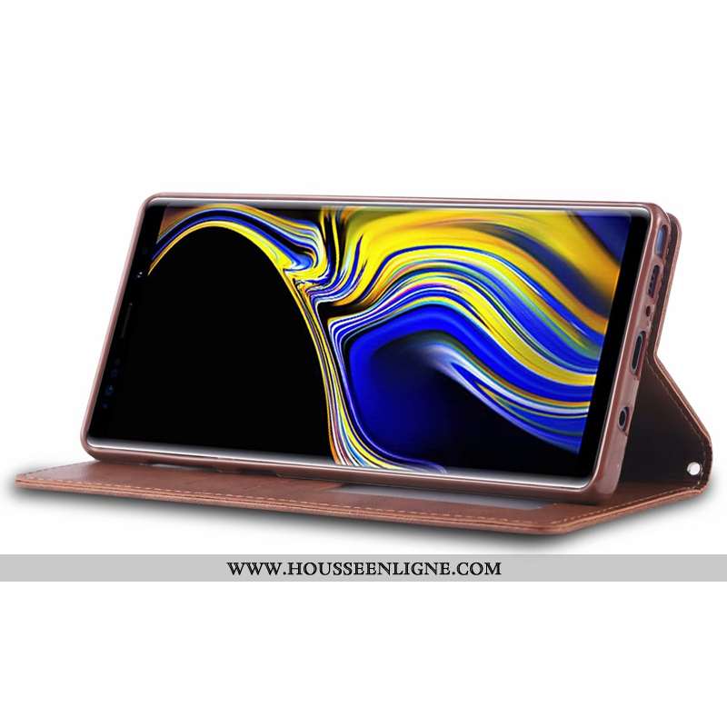 Coque Samsung Galaxy Note 9 Cuir Silicone Étoile Étui Incassable Clamshell Marron