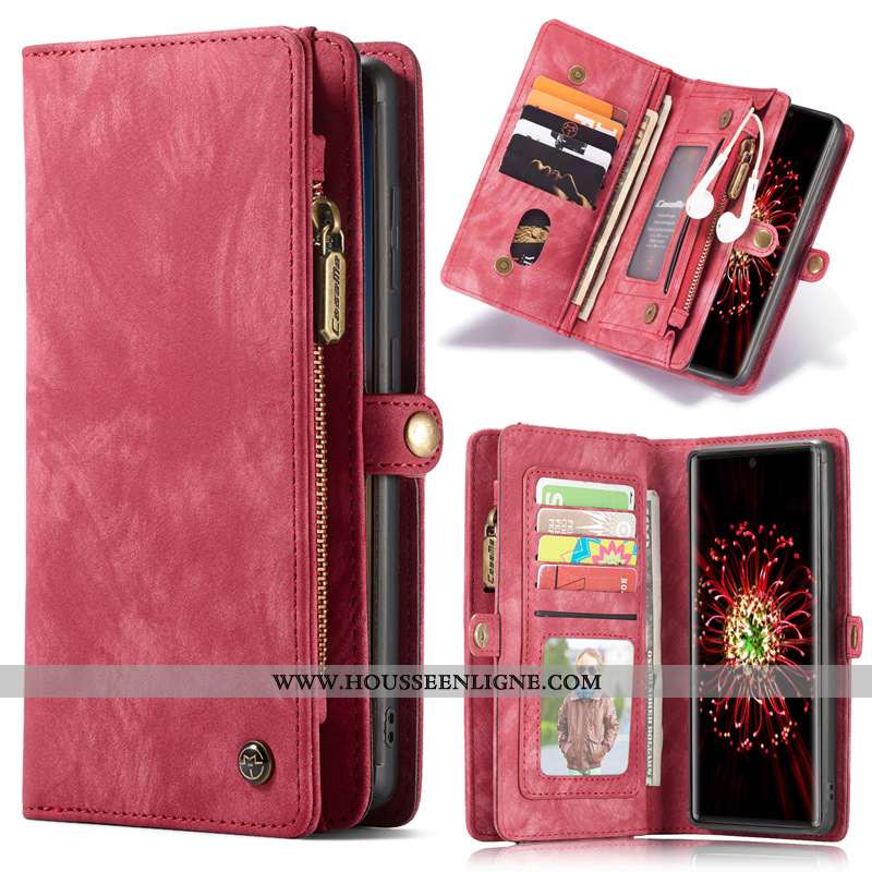 Coque Samsung Galaxy Note20 Cuir Étoile Étui Rouge Téléphone Portable Housse
