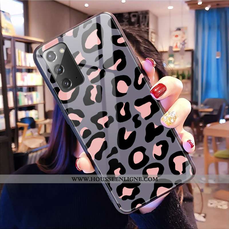 Coque Samsung Galaxy Note20 Modèle Fleurie Verre Vert Téléphone Portable Étoile Léopard Verte