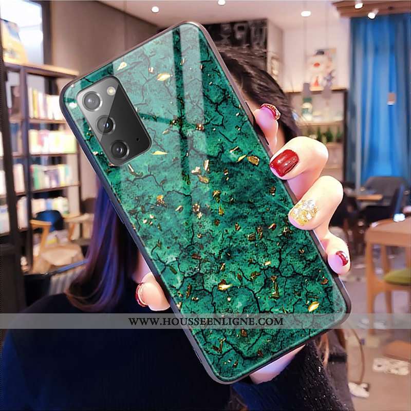 Coque Samsung Galaxy Note20 Modèle Fleurie Verre Vert Téléphone Portable Étoile Léopard Verte