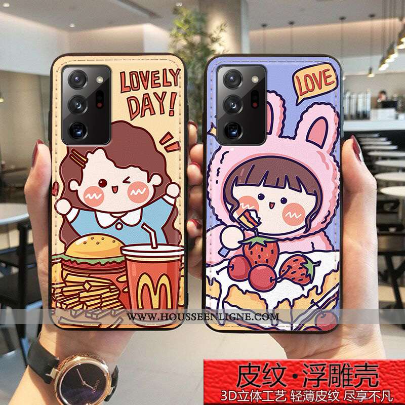 Coque Samsung Galaxy Note20 Ultra Gaufrage Dessin Animé Protection Dimensionnel Tout Compris Violet