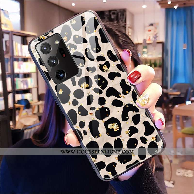 Coque Samsung Galaxy Note20 Ultra Mode Verre Léopard Étoile Téléphone Portable Étui Blanche