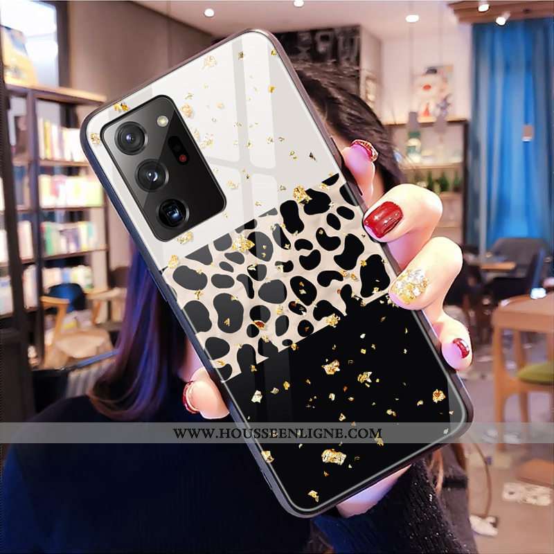Coque Samsung Galaxy Note20 Ultra Mode Verre Léopard Étoile Téléphone Portable Étui Blanche