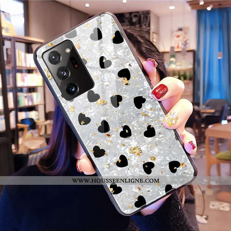 Coque Samsung Galaxy Note20 Ultra Mode Verre Léopard Étoile Téléphone Portable Étui Blanche