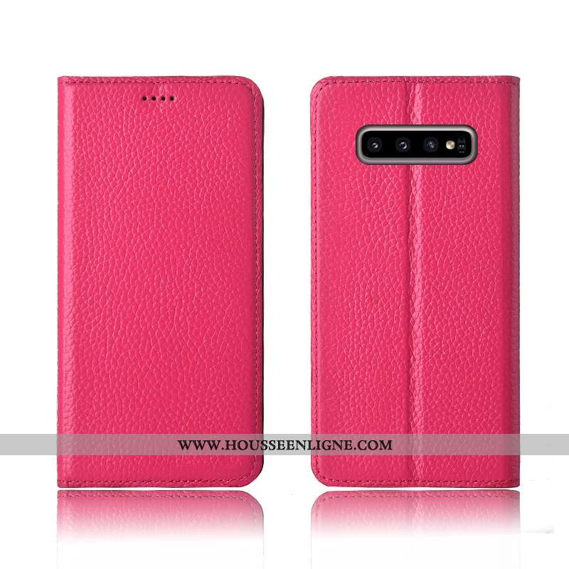 Coque Samsung Galaxy S10+ Cuir Véritable Cuir Clamshell Fluide Doux Litchi Étui Incassable Khaki