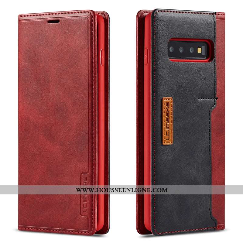 Coque Samsung Galaxy S10 Cuir Véritable Housse Rouge Téléphone Portable Tempérer Tout Compris