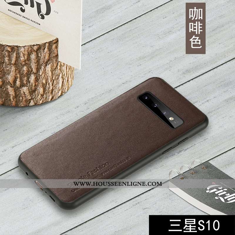 Coque Samsung Galaxy S10 Cuir Véritable Noir Téléphone Portable Étoile Membrane Étui Tout Compris