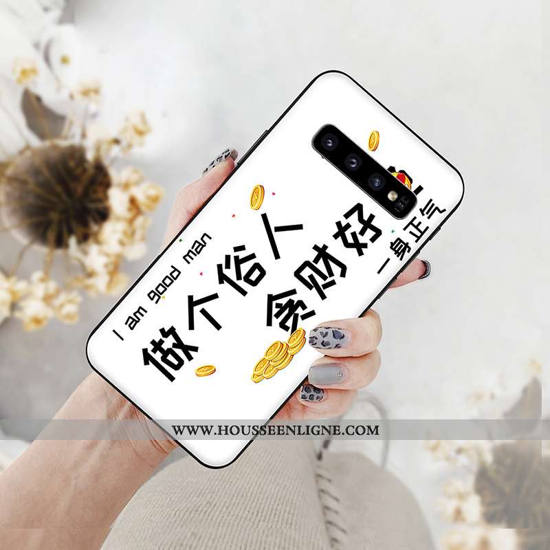 Coque Samsung Galaxy S10+ Dessin Animé Tendance Téléphone Portable Blanc Pu Étoile Blanche