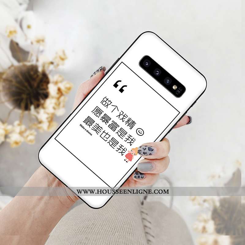 Coque Samsung Galaxy S10+ Dessin Animé Tendance Téléphone Portable Blanc Pu Étoile Blanche
