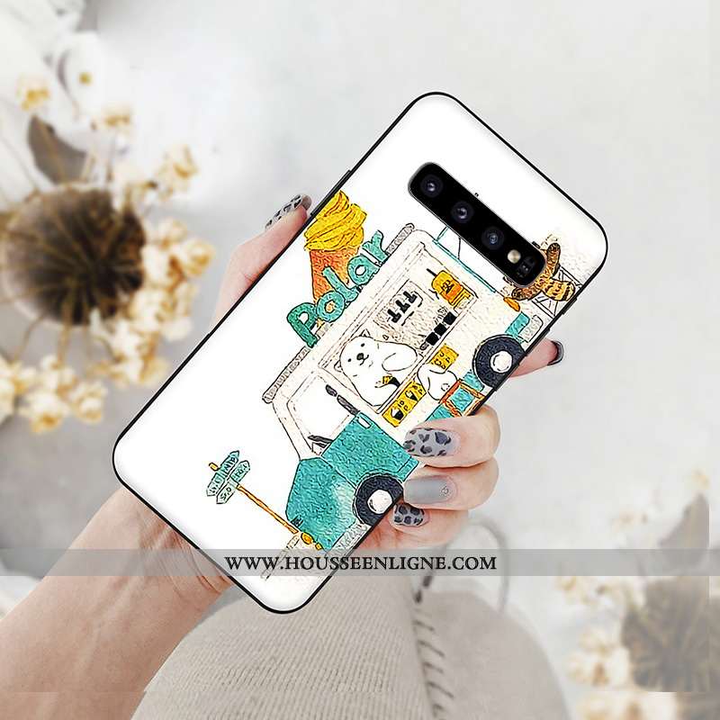 Coque Samsung Galaxy S10+ Dessin Animé Tendance Téléphone Portable Blanc Pu Étoile Blanche