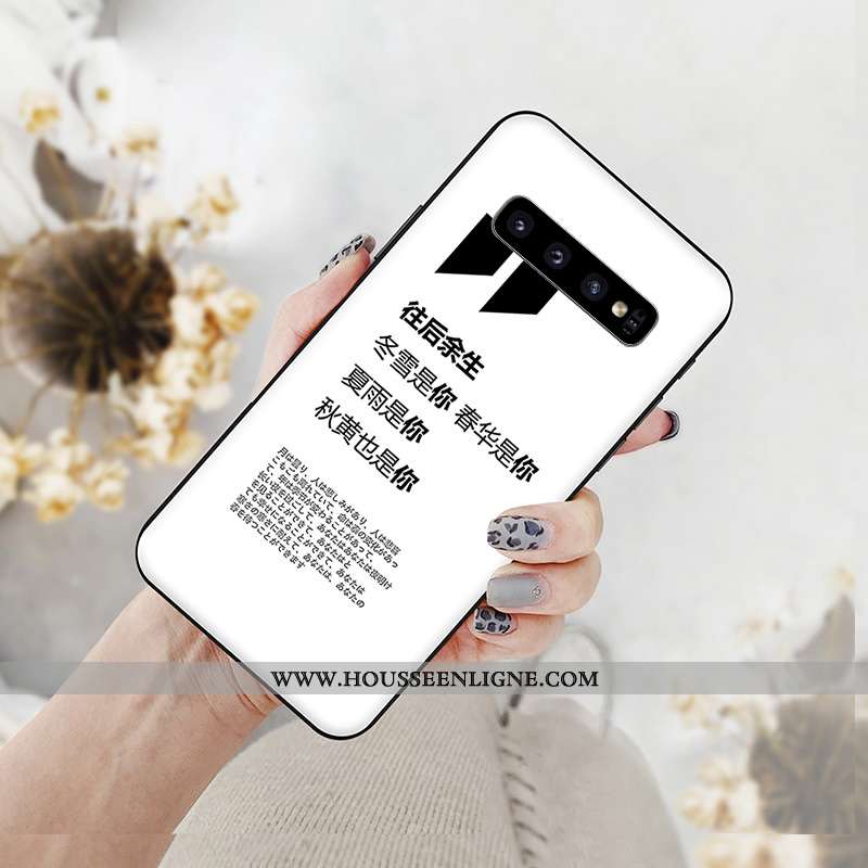 Coque Samsung Galaxy S10+ Dessin Animé Tendance Téléphone Portable Blanc Pu Étoile Blanche
