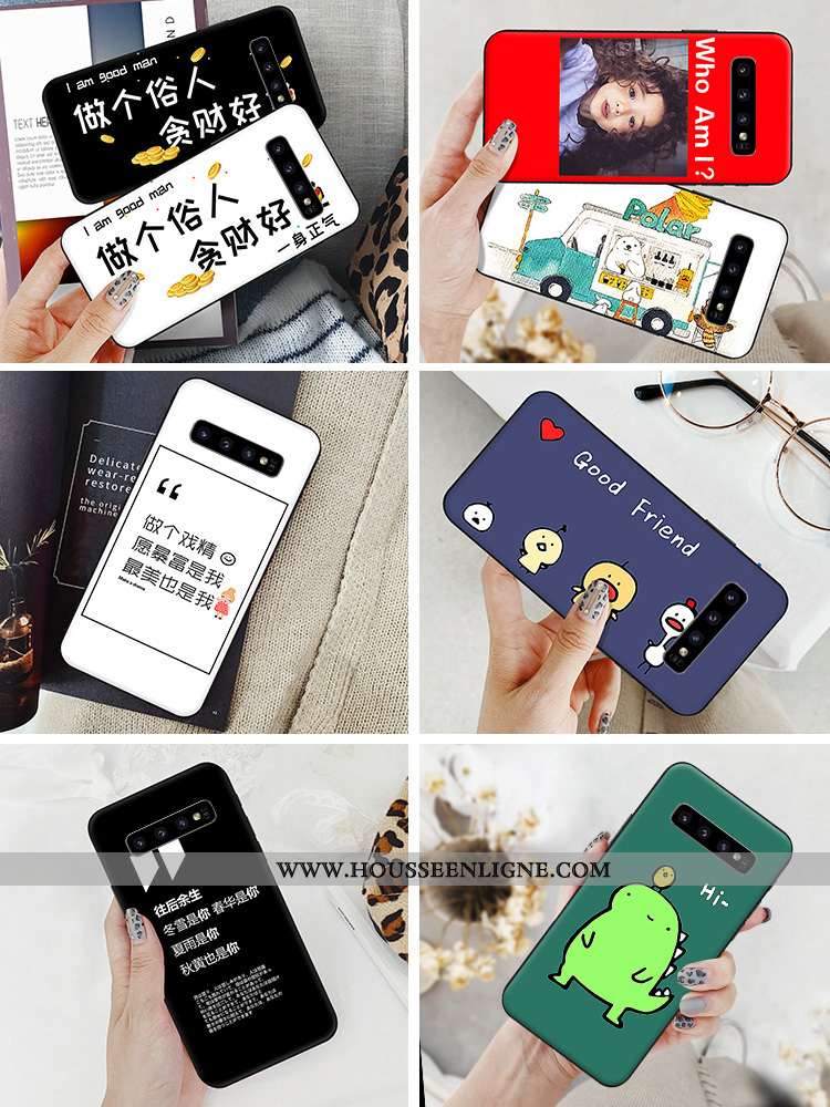 Coque Samsung Galaxy S10+ Dessin Animé Tendance Téléphone Portable Blanc Pu Étoile Blanche