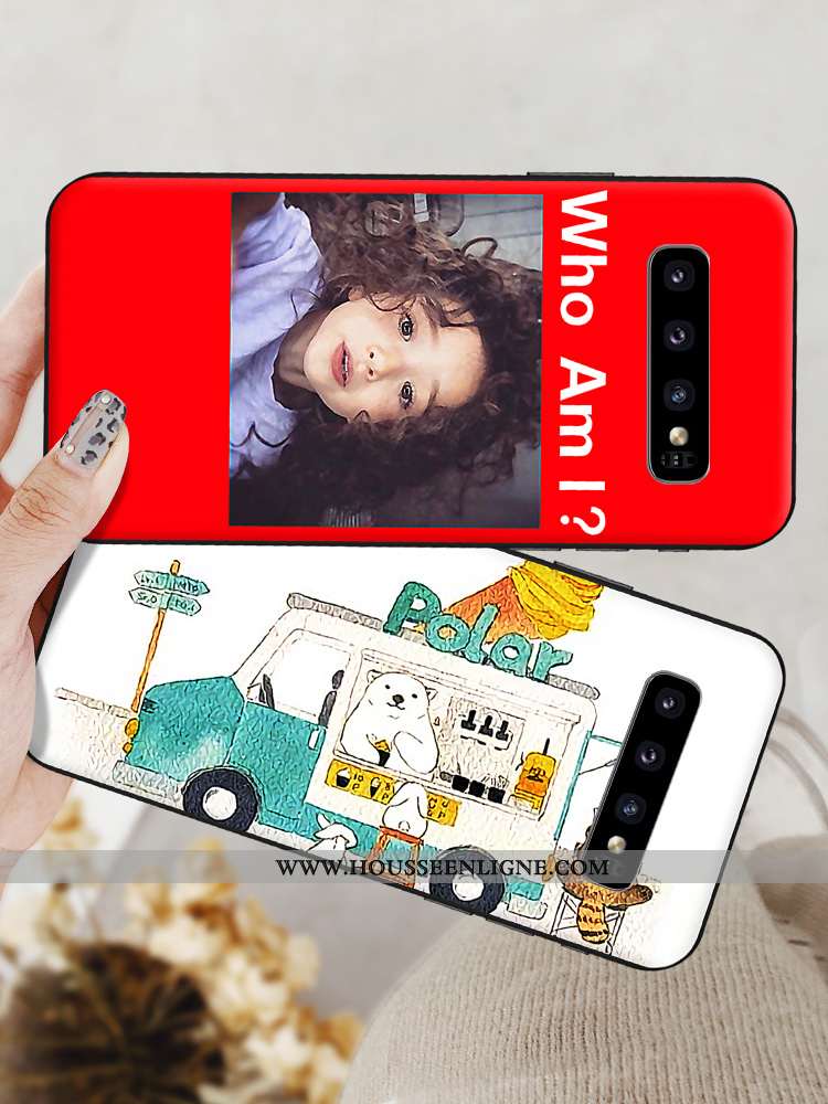 Coque Samsung Galaxy S10+ Dessin Animé Tendance Téléphone Portable Blanc Pu Étoile Blanche