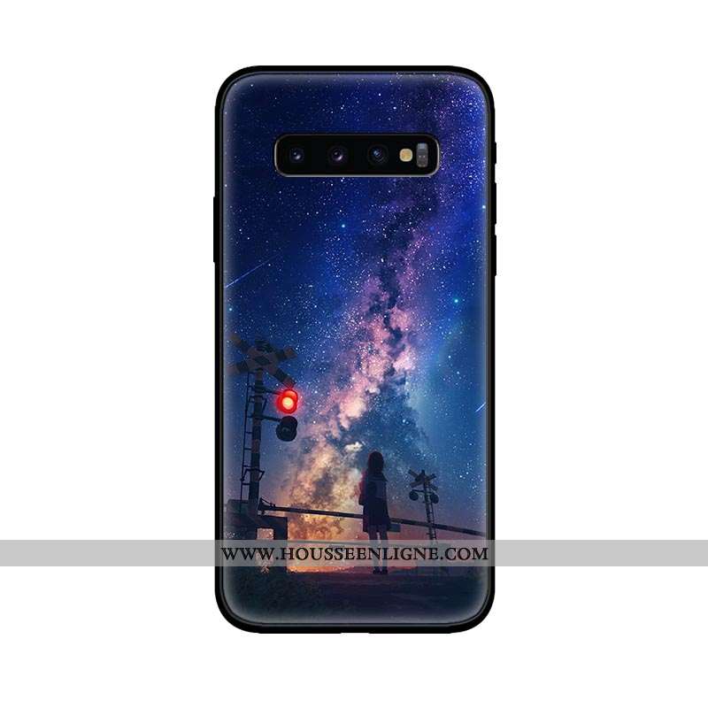 Coque Samsung Galaxy S10 Délavé En Daim Tendance Bleu Marin Amoureux Fluide Doux Étoile Téléphone Po