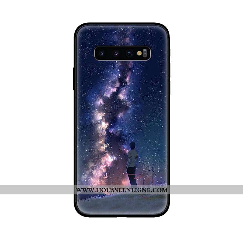 Coque Samsung Galaxy S10 Délavé En Daim Tendance Bleu Marin Amoureux Fluide Doux Étoile Téléphone Po