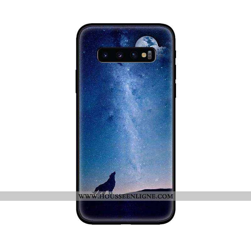 Coque Samsung Galaxy S10 Délavé En Daim Tendance Bleu Marin Amoureux Fluide Doux Étoile Téléphone Po