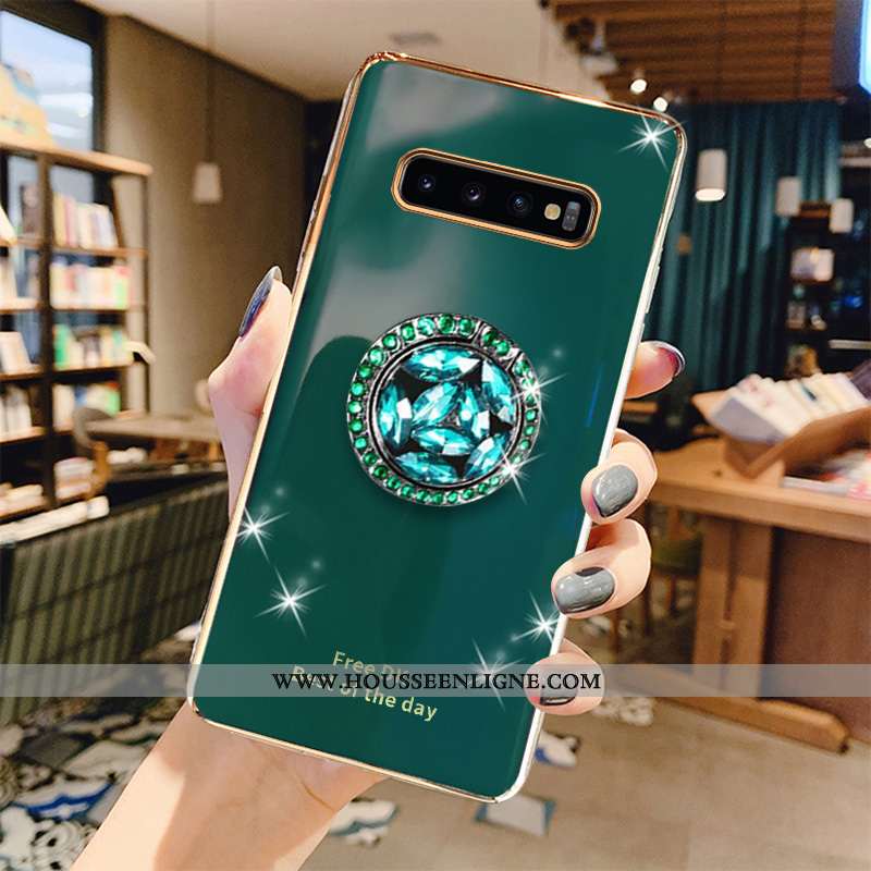 Coque Samsung Galaxy S10+ Fluide Doux Protection Vert Luxe Luxe Téléphone Portable Étoile Verte
