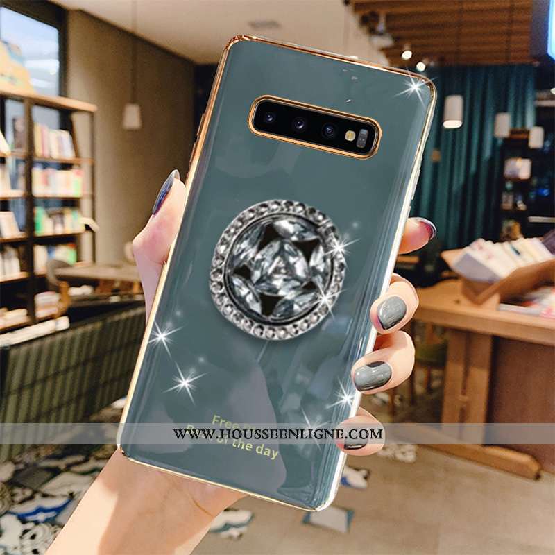 Coque Samsung Galaxy S10+ Fluide Doux Protection Vert Luxe Luxe Téléphone Portable Étoile Verte