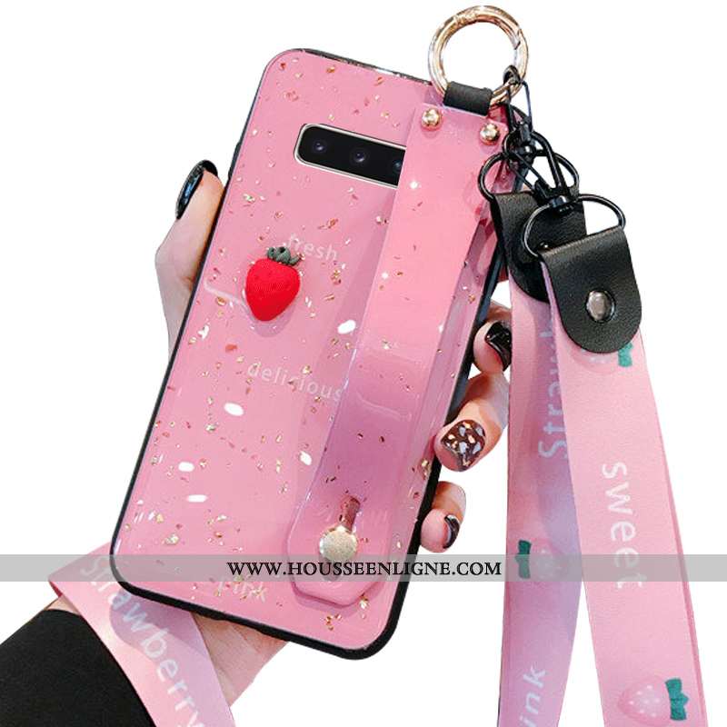 Coque Samsung Galaxy S10+ Fluide Doux Silicone Bovins Cœur Créatif Simple Protection Rose