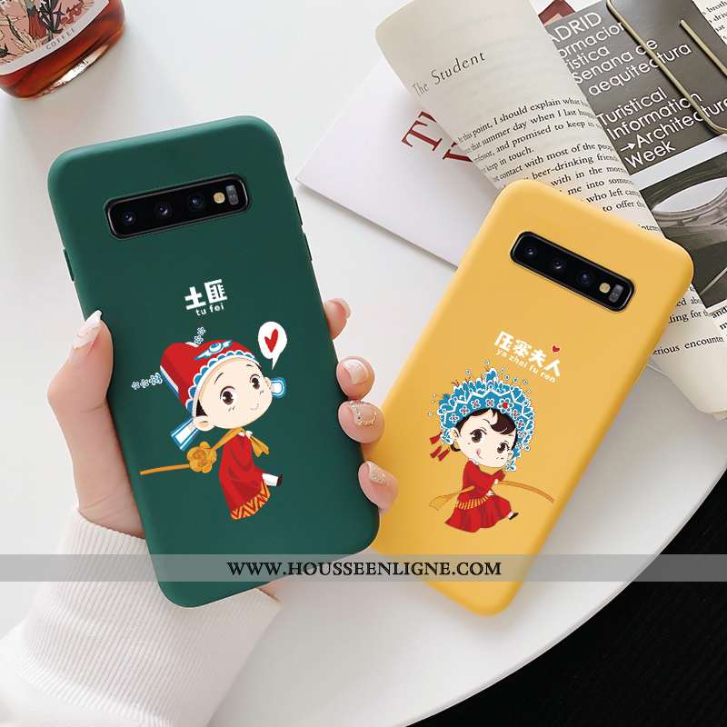 Coque Samsung Galaxy S10 Fluide Doux Silicone Drôle Délavé En Daim Vert Étoile Étui Verte