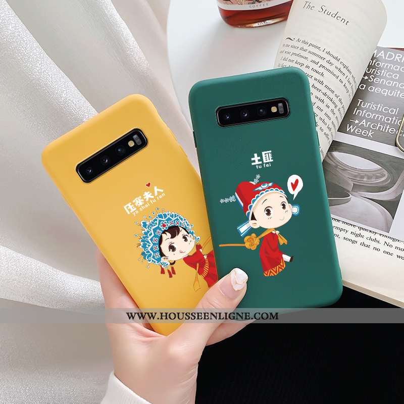 Coque Samsung Galaxy S10 Fluide Doux Silicone Drôle Délavé En Daim Vert Étoile Étui Verte
