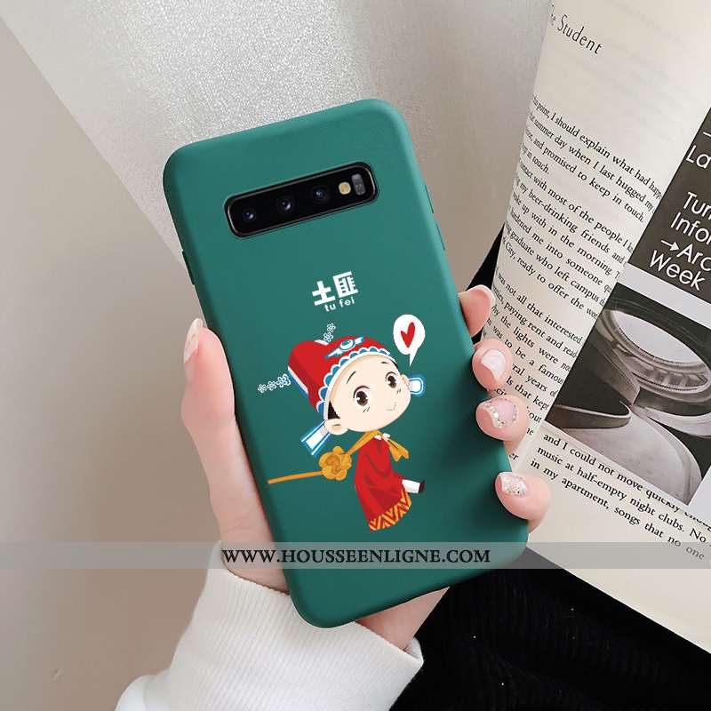 Coque Samsung Galaxy S10 Fluide Doux Silicone Drôle Délavé En Daim Vert Étoile Étui Verte