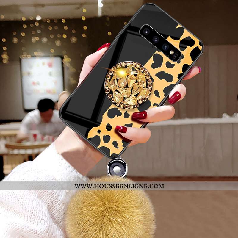 Coque Samsung Galaxy S10 Incruster Strass Modèle Fleurie Peluche Fluide Doux Téléphone Portable Pomp