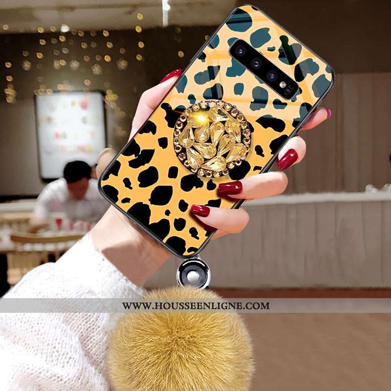 Coque Samsung Galaxy S10 Incruster Strass Modèle Fleurie Peluche Fluide Doux Téléphone Portable Pomp