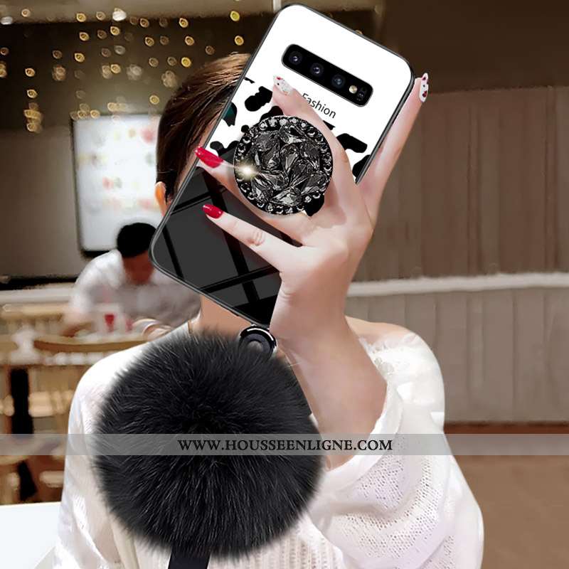Coque Samsung Galaxy S10 Incruster Strass Modèle Fleurie Peluche Fluide Doux Téléphone Portable Pomp