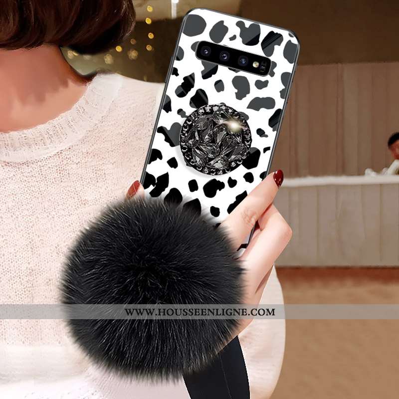 Coque Samsung Galaxy S10 Incruster Strass Modèle Fleurie Peluche Fluide Doux Téléphone Portable Pomp
