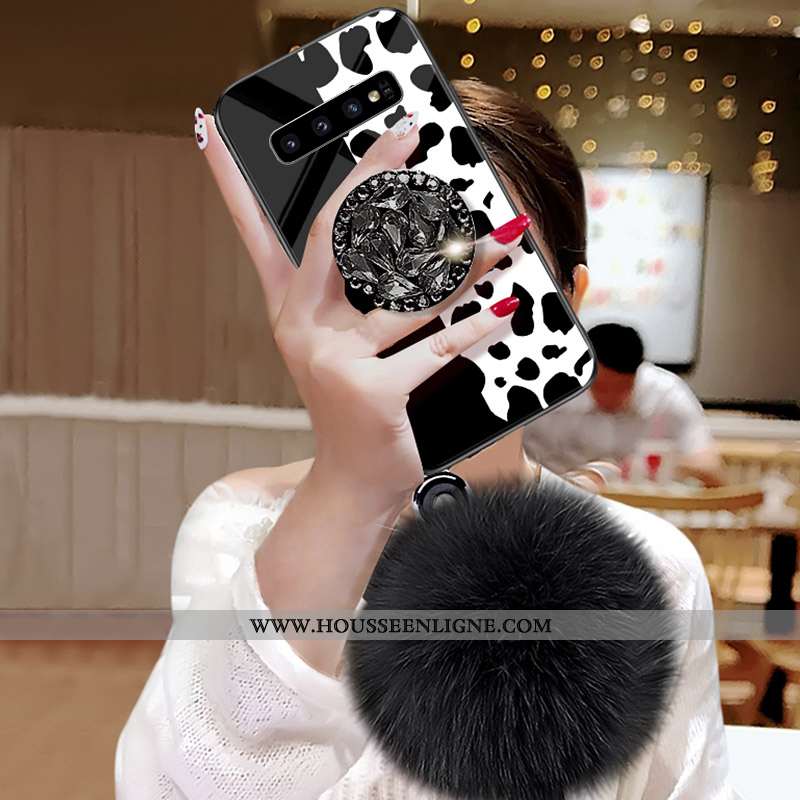 Coque Samsung Galaxy S10 Incruster Strass Modèle Fleurie Peluche Fluide Doux Téléphone Portable Pomp