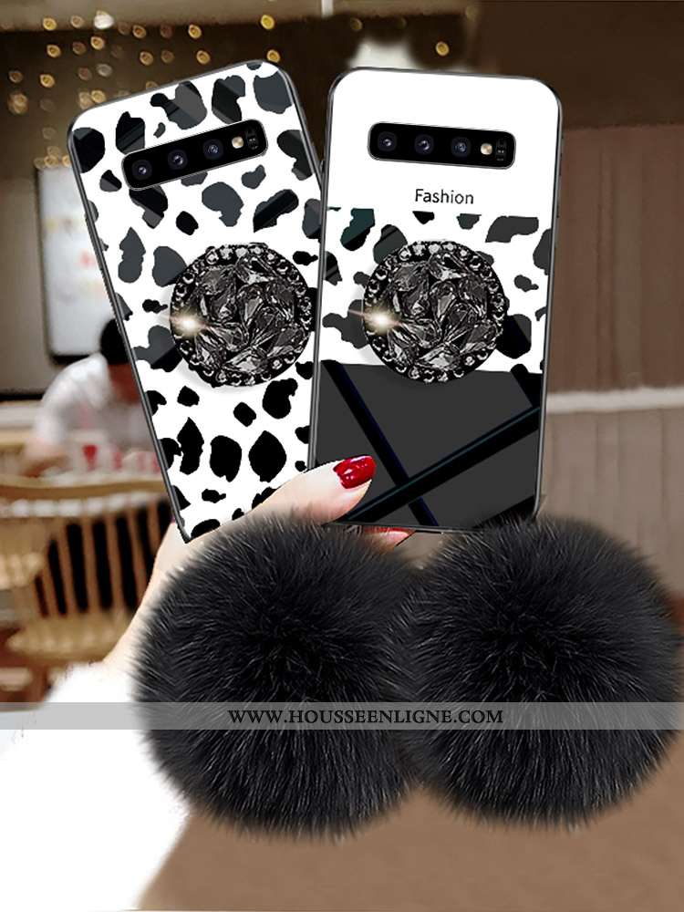 Coque Samsung Galaxy S10 Incruster Strass Modèle Fleurie Peluche Fluide Doux Téléphone Portable Pomp
