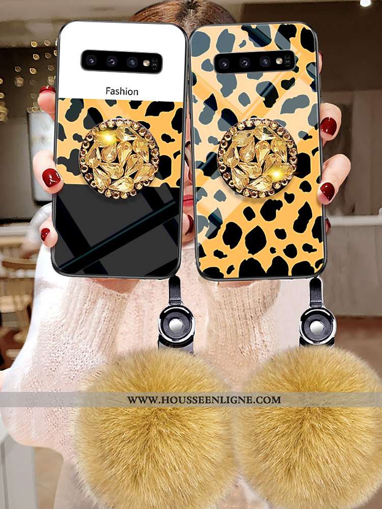 Coque Samsung Galaxy S10 Incruster Strass Modèle Fleurie Peluche Fluide Doux Téléphone Portable Pomp