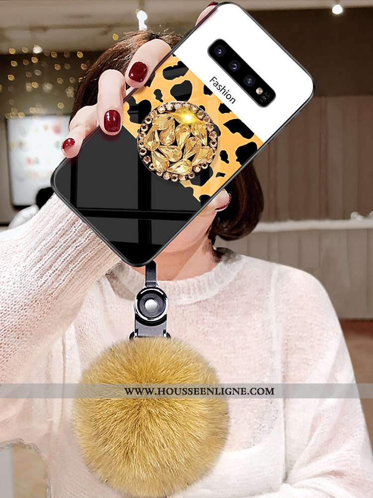 Coque Samsung Galaxy S10 Incruster Strass Modèle Fleurie Peluche Fluide Doux Téléphone Portable Pomp
