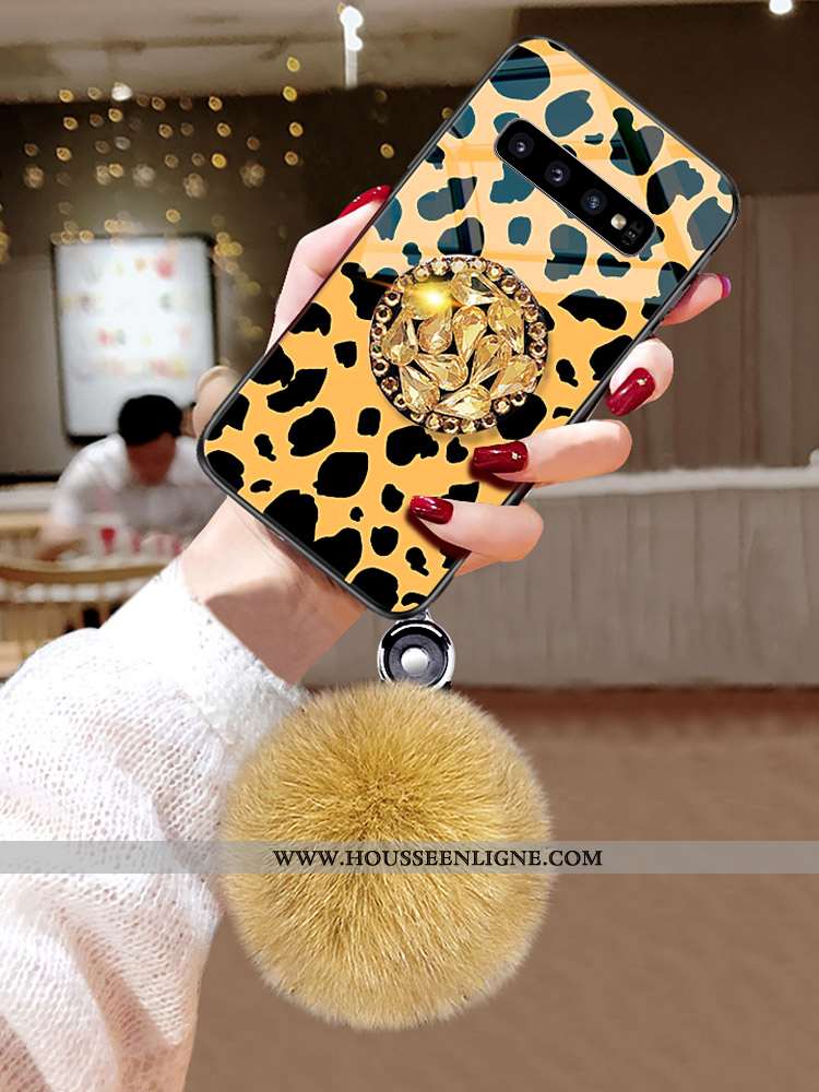 Coque Samsung Galaxy S10 Incruster Strass Modèle Fleurie Peluche Fluide Doux Téléphone Portable Pomp