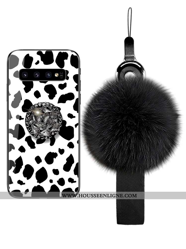 Coque Samsung Galaxy S10 Incruster Strass Modèle Fleurie Peluche Fluide Doux Téléphone Portable Pomp