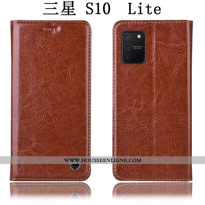 Coque Samsung Galaxy S10 Lite Cuir Véritable Cuir Étoile Téléphone Portable Étui Housse Marron