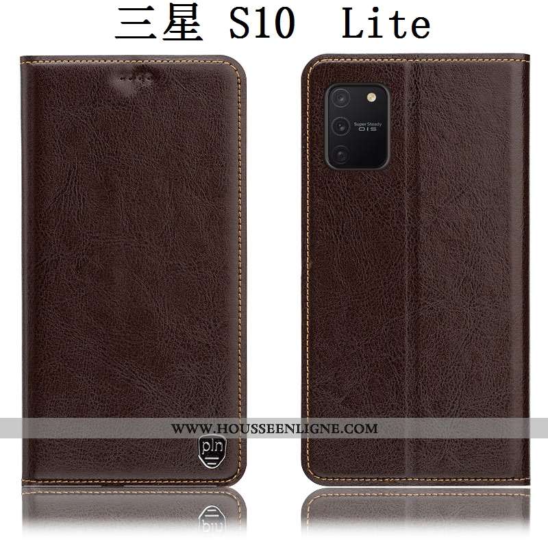 Coque Samsung Galaxy S10 Lite Cuir Véritable Cuir Étoile Téléphone Portable Étui Housse Marron