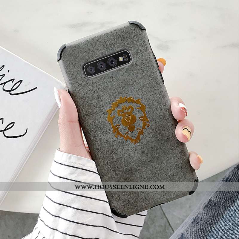 Coque Samsung Galaxy S10+ Personnalité Créatif Mode Cuir Silicone Gris