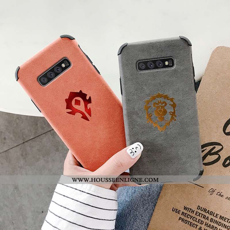 Coque Samsung Galaxy S10+ Personnalité Créatif Mode Cuir Silicone Gris