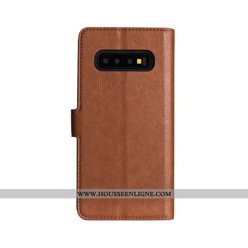 Coque Samsung Galaxy S10+ Protection Cuir Véritable Étui Téléphone Portable Clamshell Business Étoil
