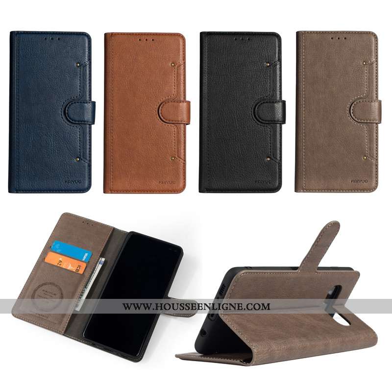 Coque Samsung Galaxy S10+ Protection Cuir Véritable Étui Téléphone Portable Clamshell Business Étoil