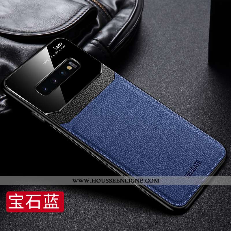 Coque Samsung Galaxy S10 Protection Verre Difficile Tempérer Cuir Étui Bleu Foncé