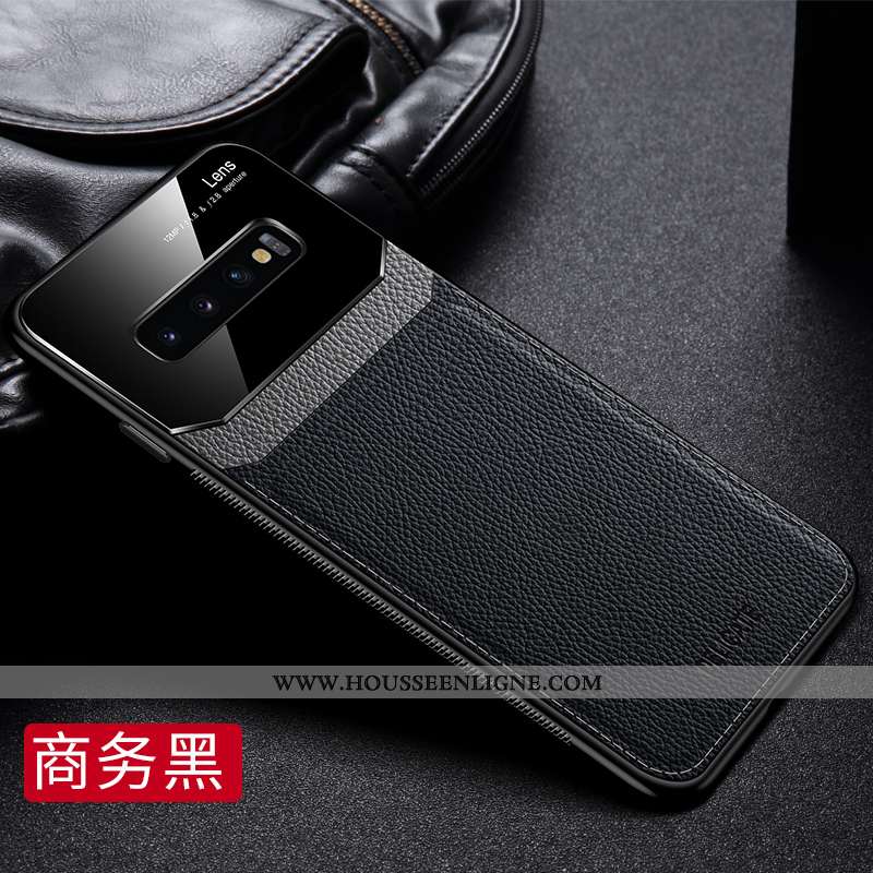 Coque Samsung Galaxy S10 Protection Verre Difficile Tempérer Cuir Étui Bleu Foncé