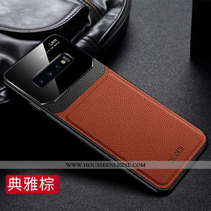 Coque Samsung Galaxy S10 Protection Verre Difficile Tempérer Cuir Étui Bleu Foncé